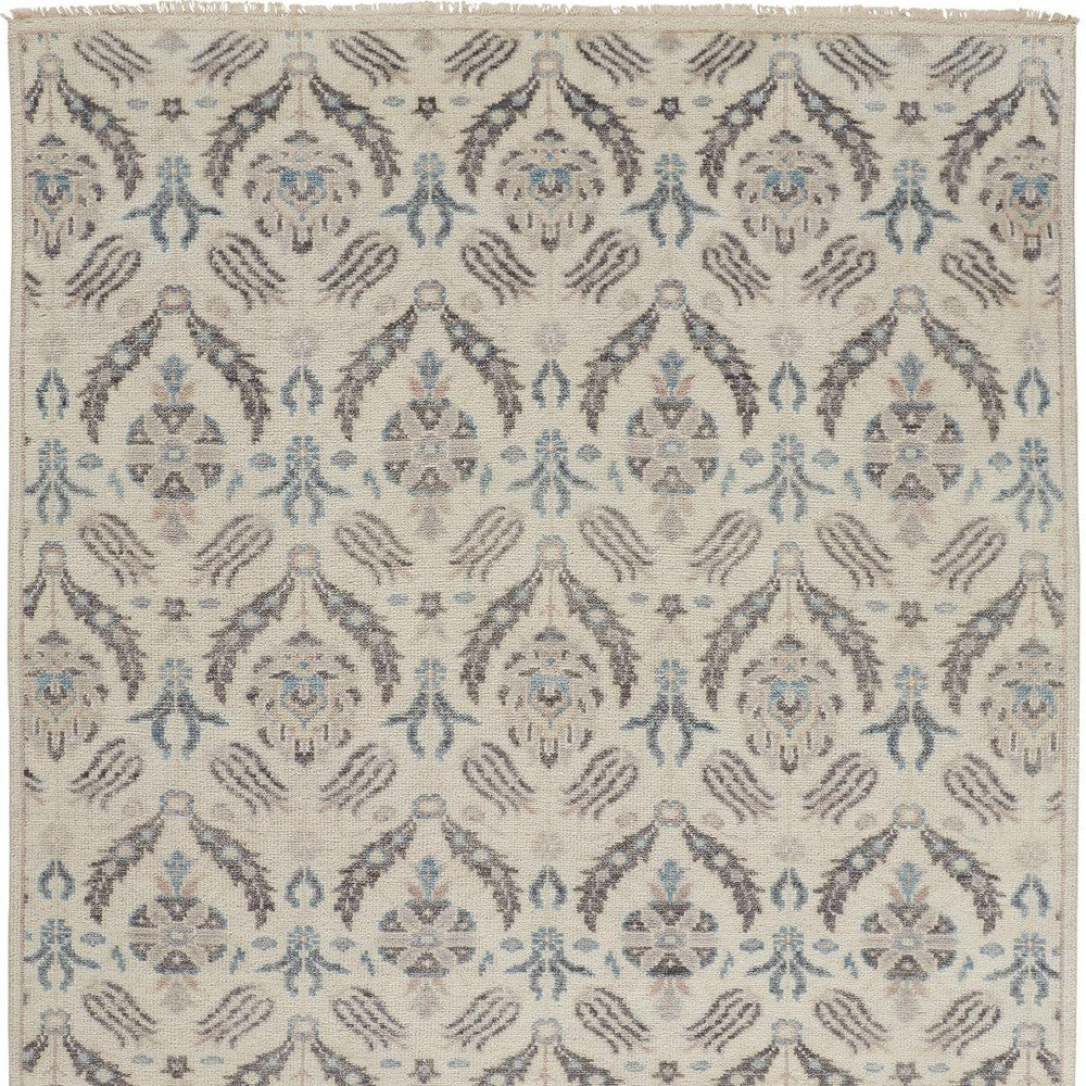 4' X 6' Gray and Ivory Wool Floral Hand Knotted Area Rug