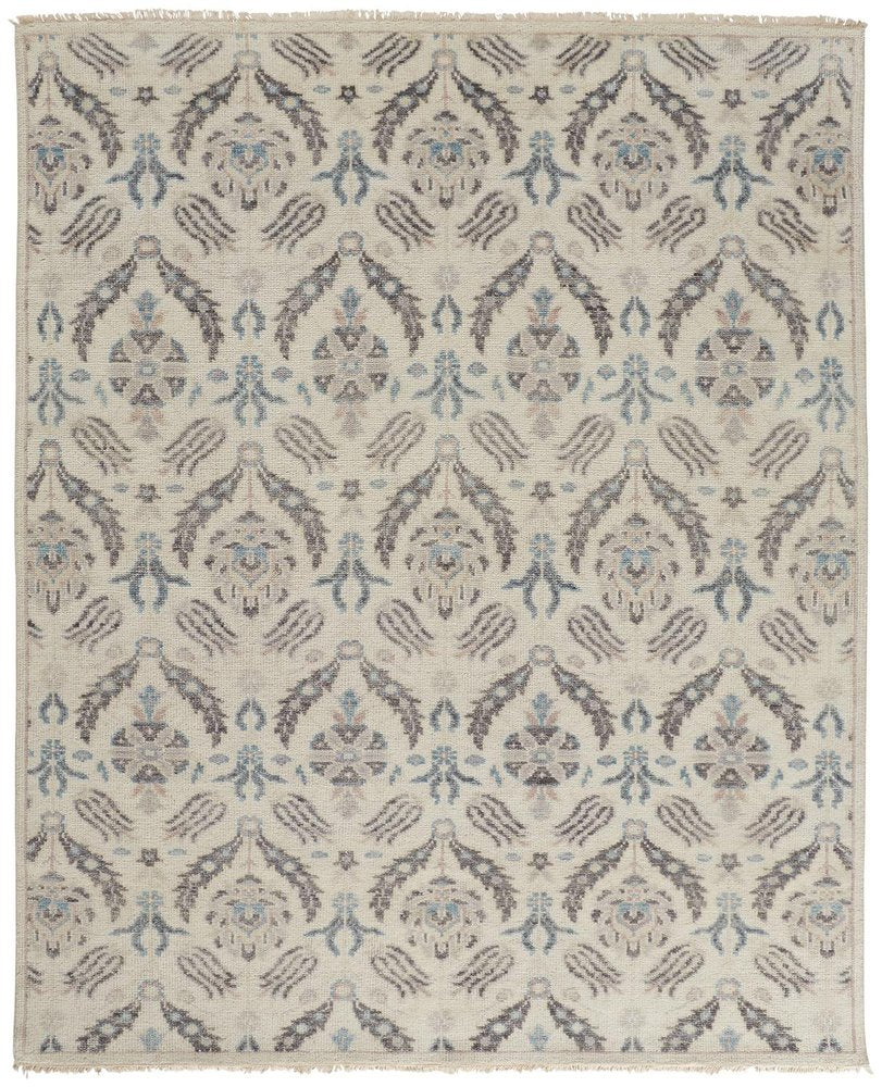 5' X 8' Gray and Ivory Wool Floral Hand Knotted Area Rug