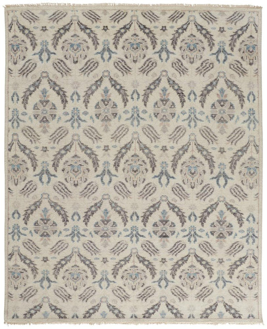 5' X 8' Gray and Ivory Wool Floral Hand Knotted Area Rug