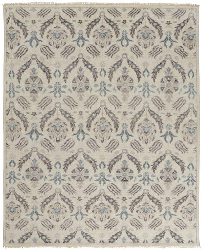 5' X 8' Gray and Ivory Wool Floral Hand Knotted Area Rug