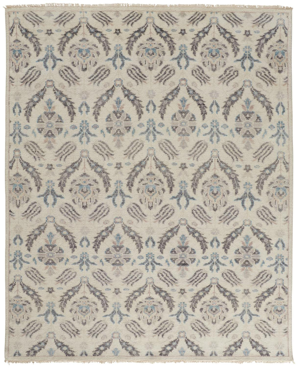 4' X 6' Gray and Ivory Wool Floral Hand Knotted Area Rug