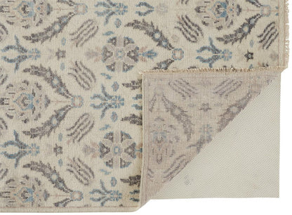 5' X 8' Gray and Ivory Wool Floral Hand Knotted Area Rug