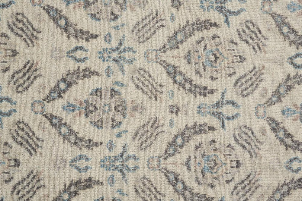 5' X 8' Gray and Ivory Wool Floral Hand Knotted Area Rug
