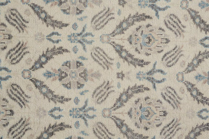 5' X 8' Gray and Ivory Wool Floral Hand Knotted Area Rug