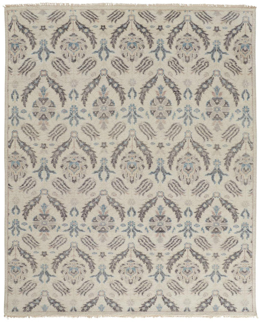 4' X 6' Gray and Ivory Wool Floral Hand Knotted Area Rug