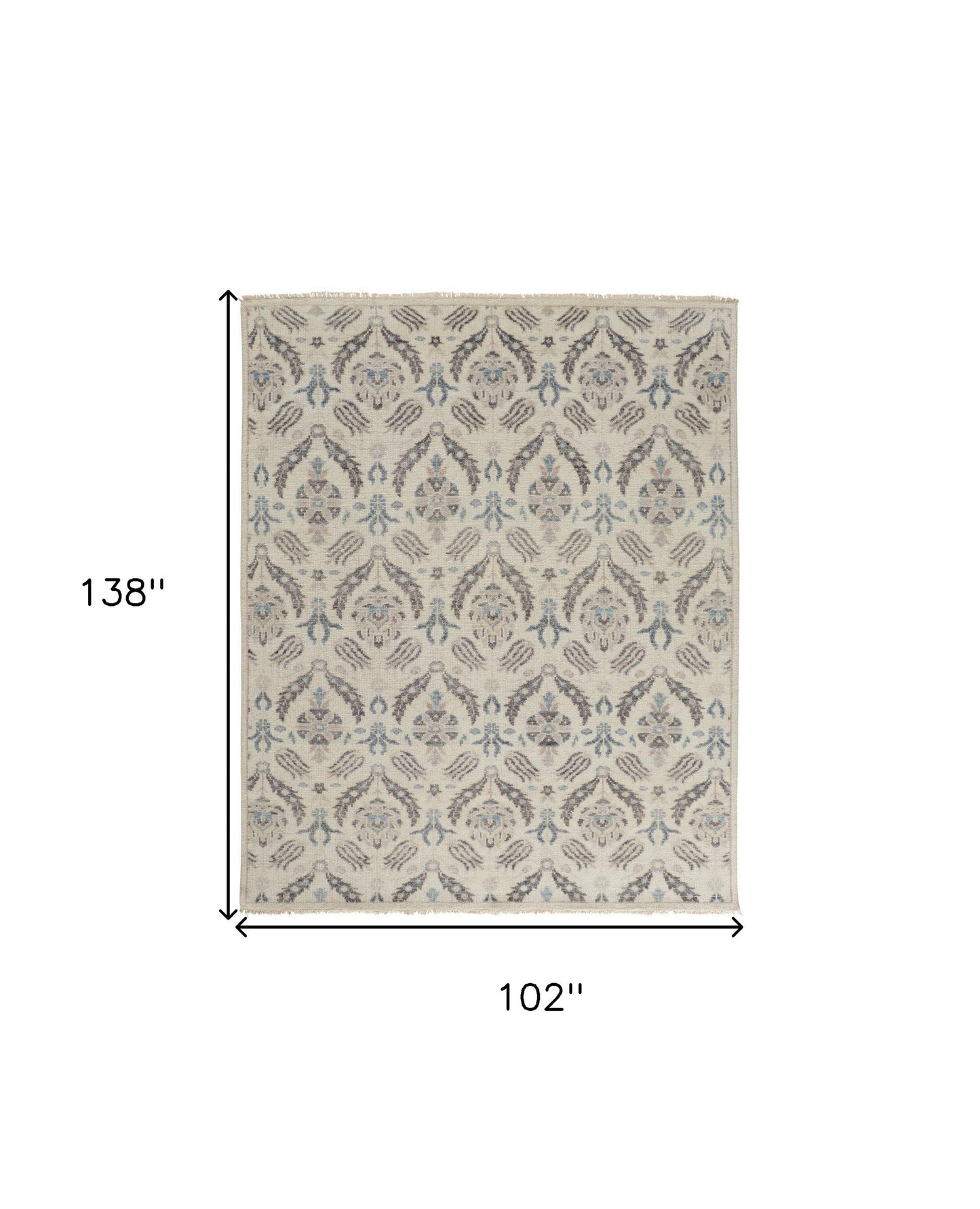 4' X 6' Gray and Ivory Wool Floral Hand Knotted Area Rug