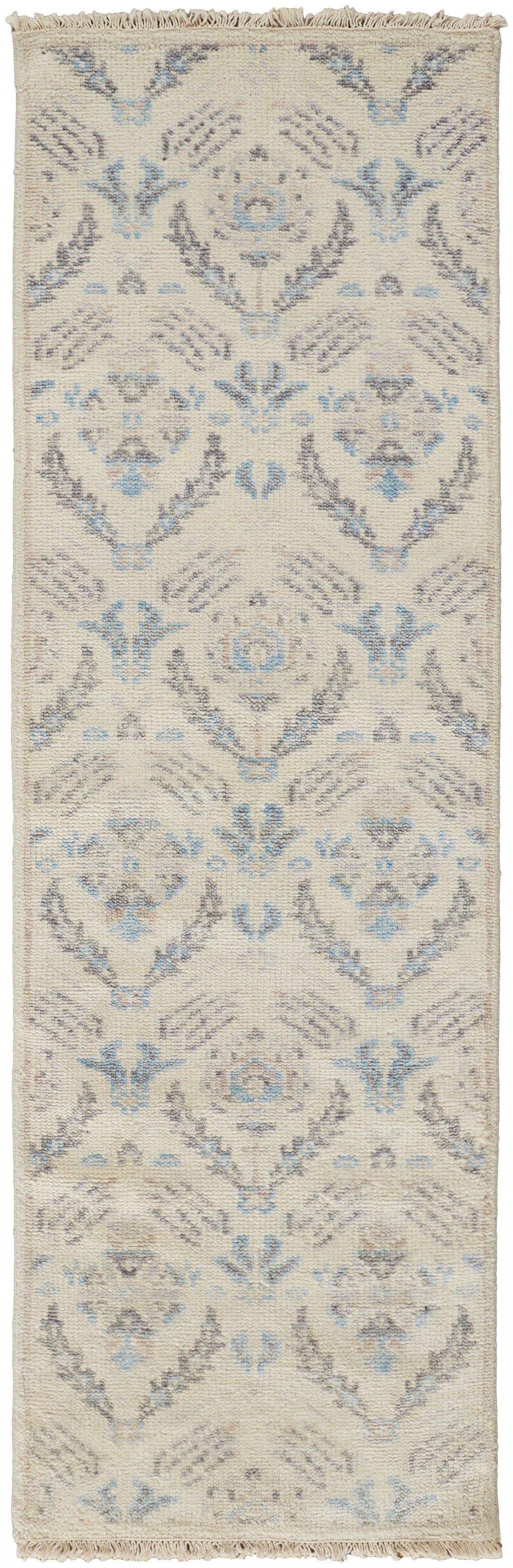 4' X 6' Gray and Ivory Wool Floral Hand Knotted Area Rug