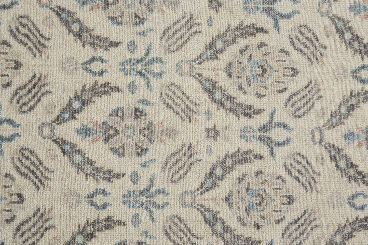 4' X 6' Gray and Ivory Wool Floral Hand Knotted Area Rug