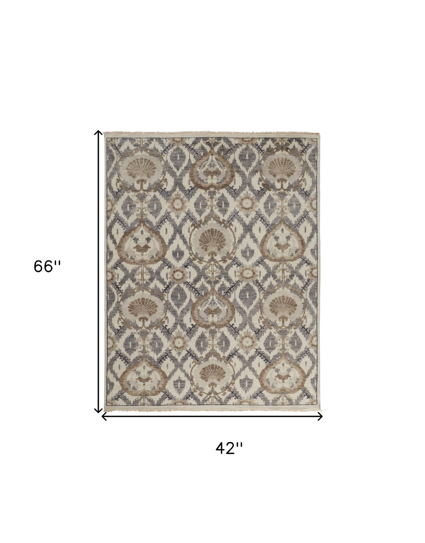 8' X 10' Ivory Gray And Taupe Wool Floral Hand Knotted Stain Resistant Area Rug