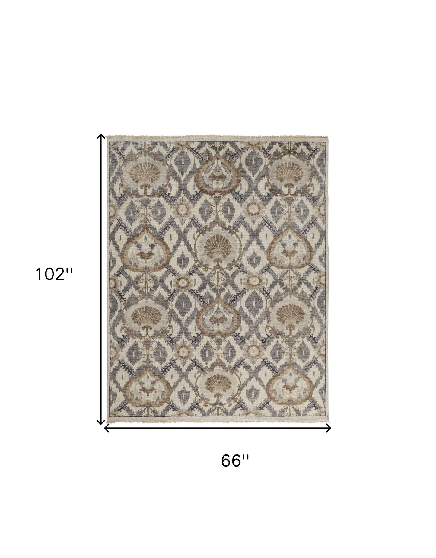 8' X 10' Ivory Gray And Taupe Wool Floral Hand Knotted Stain Resistant Area Rug