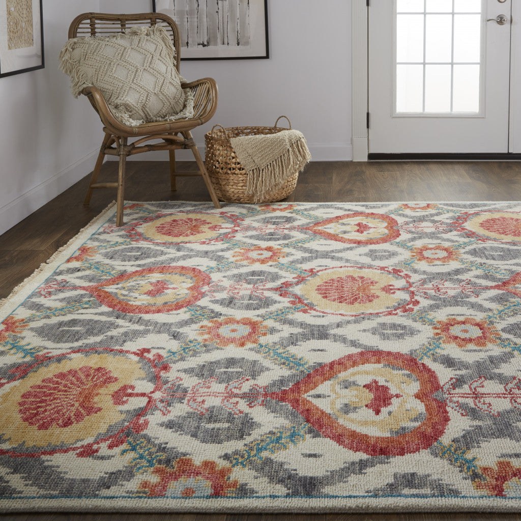 4' X 6' Ivory Gray And Taupe Wool Floral Hand Knotted Stain Resistant Area Rug