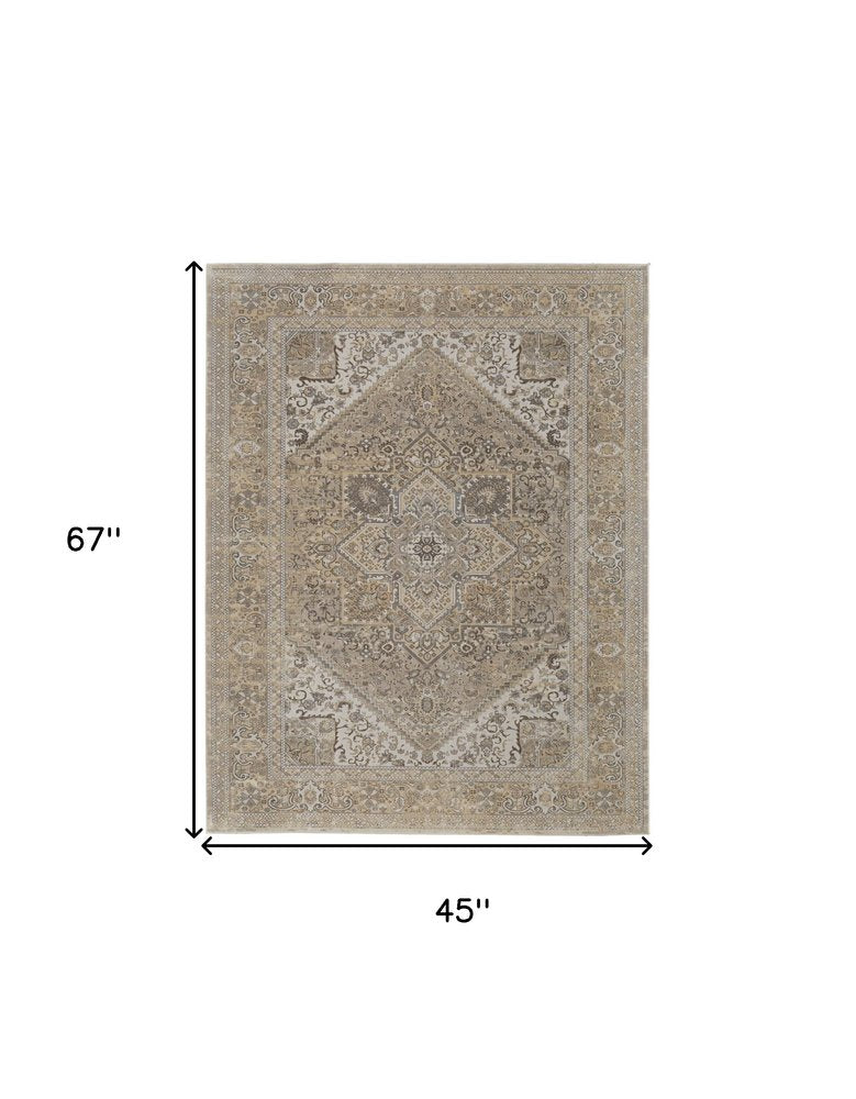 4' X 6' Brown And Ivory Medallion Distressed Area Rug