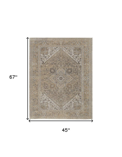 4' X 6' Tan Brown And Gray Medallion Distressed Area Rug