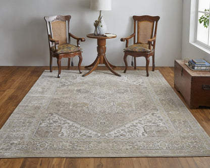 4' X 6' Brown And Ivory Medallion Distressed Area Rug