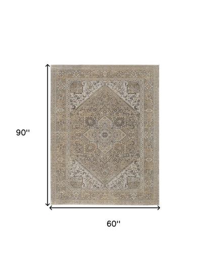 4' X 6' Brown And Ivory Medallion Distressed Area Rug