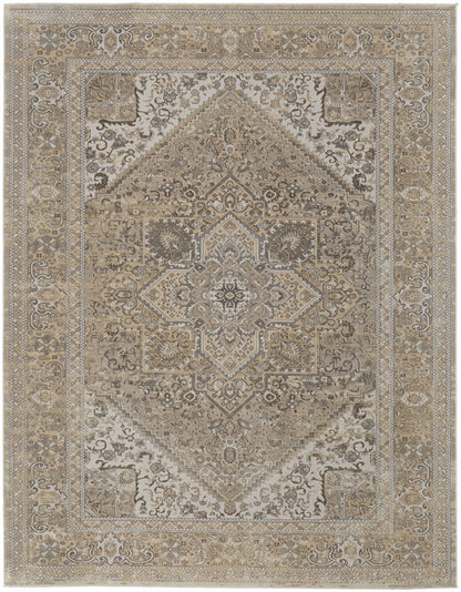 10' X 14' Brown And Ivory Medallion Distressed Area Rug