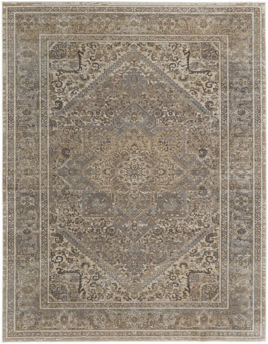 9' X 12' Tan Brown And Ivory Floral Power Loom Distressed Area Rug