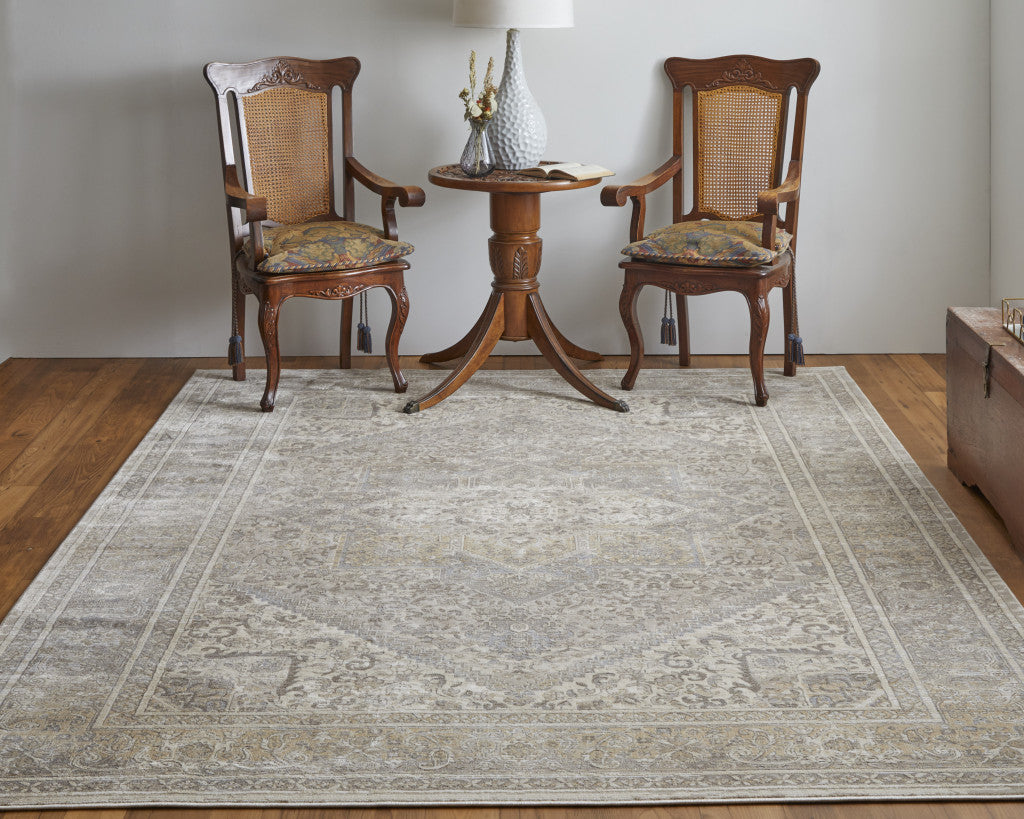 8' X 10' Brown Ivory And Tan Floral Power Loom Distressed Area Rug