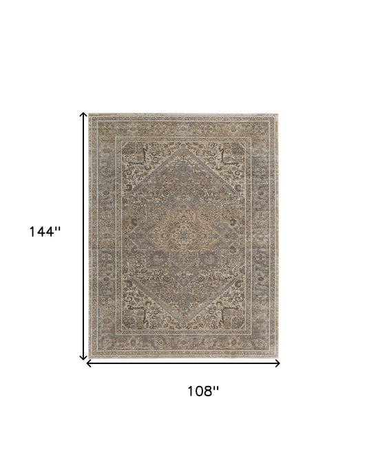 4' X 6' Brown Ivory And Tan Floral Power Loom Distressed Area Rug