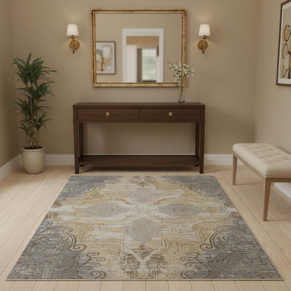 4' X 6' Tan And Gray Medallion Area Rug