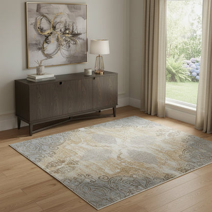 4' X 6' Tan And Gray Medallion Area Rug