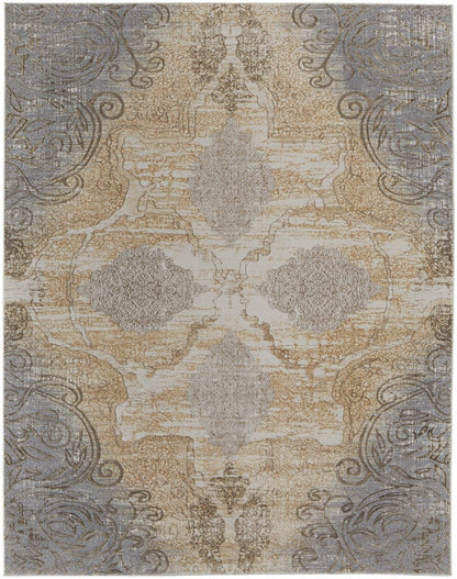 4' X 6' Tan And Gray Medallion Area Rug