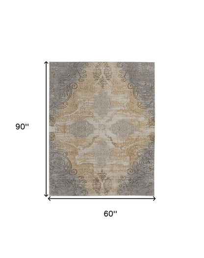 2' X 3' Tan And Gray Medallion Area Rug