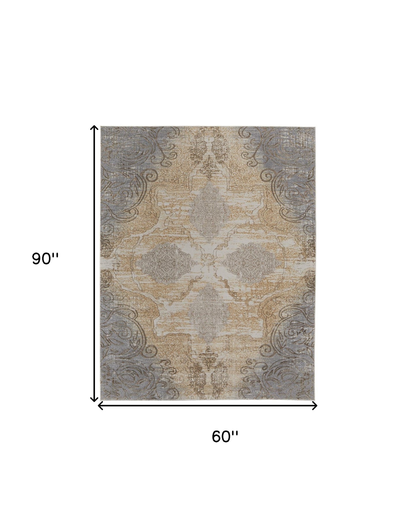 4' X 6' Tan and Gray Floral Power Loom Non Skid Area Rug