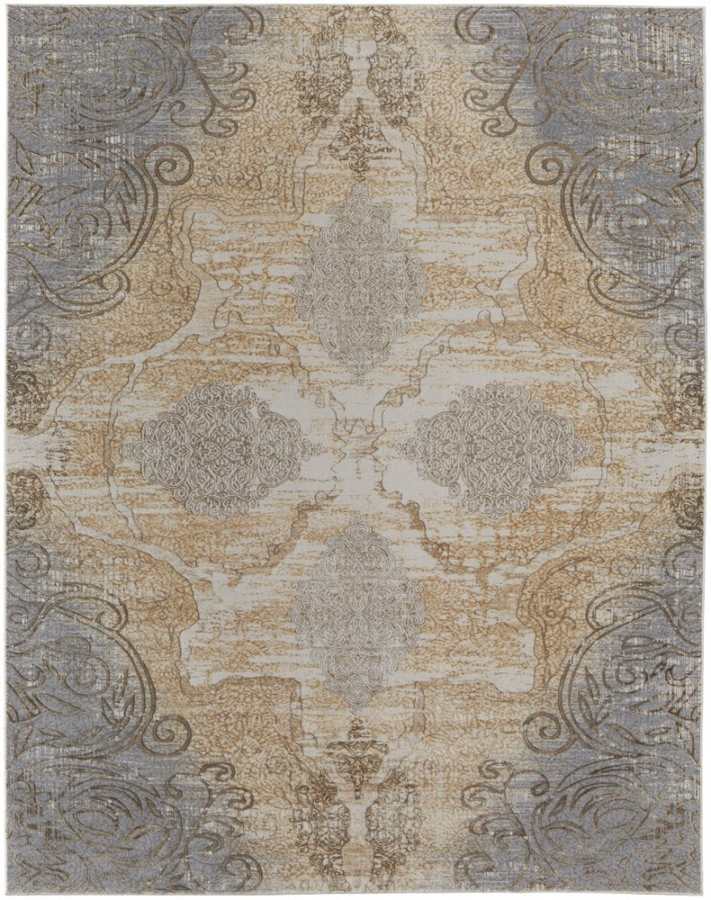 4' X 6' Tan And Gray Medallion Area Rug