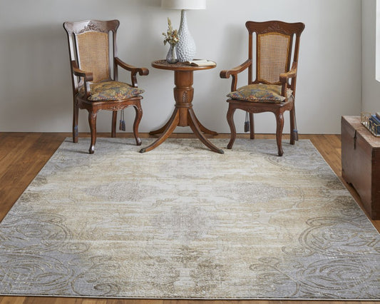 8' X 10' Tan And Gray Medallion Area Rug