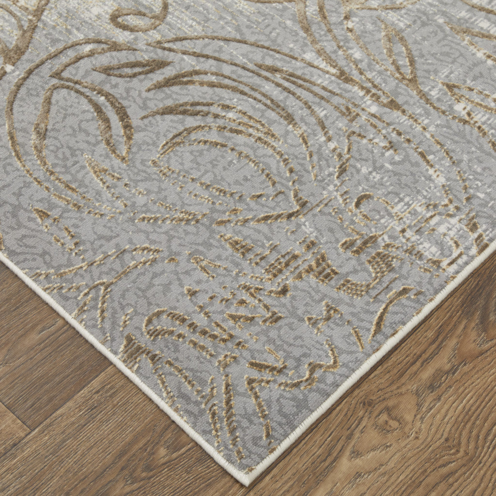 4' X 6' Tan and Gray Floral Power Loom Non Skid Area Rug