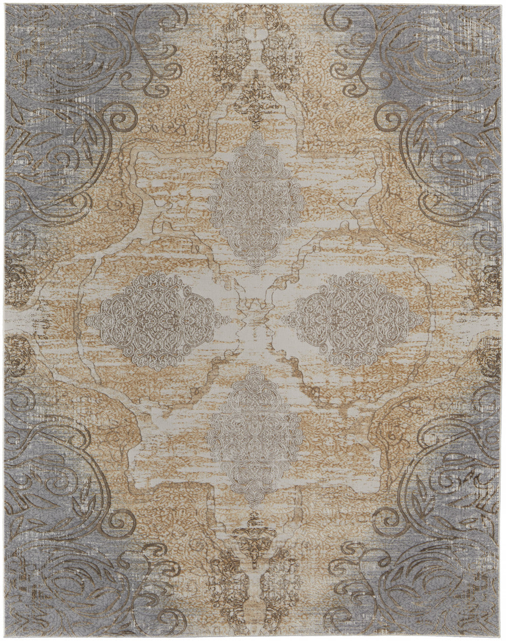 4' X 6' Silver Tan And Gray Floral Power Loom Area Rug