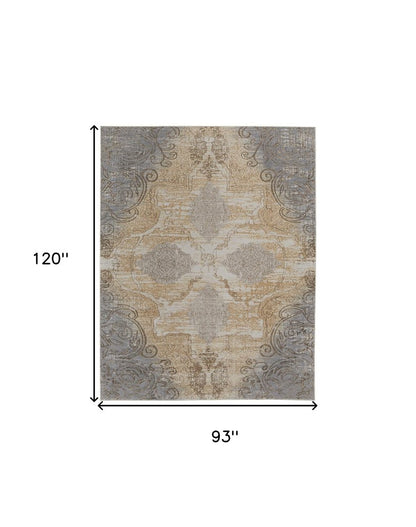 4' X 6' Tan And Gray Medallion Area Rug