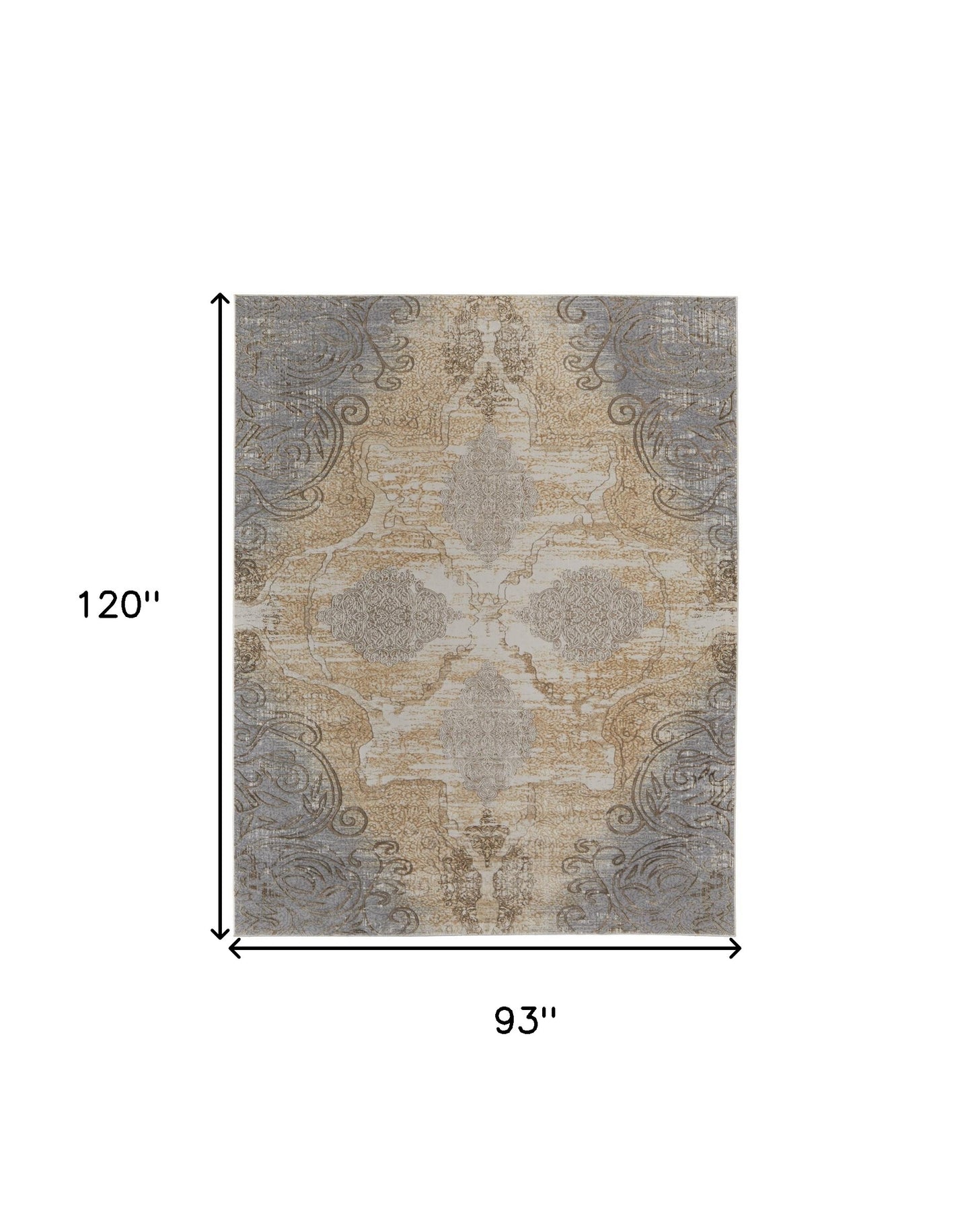 4' X 6' Tan and Gray Floral Power Loom Non Skid Area Rug