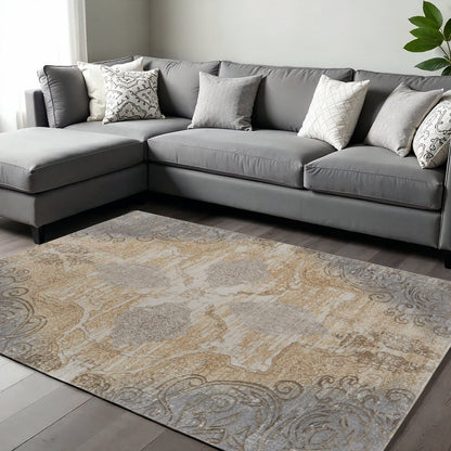 4' X 6' Tan And Gray Medallion Area Rug