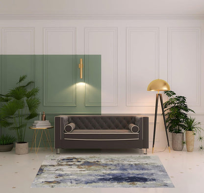 8' Blue Orange And Ivory Abstract Power Loom Runner Rug