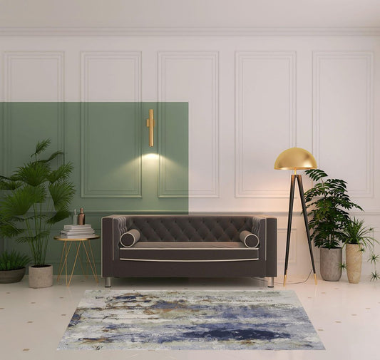 8' Blue Orange And Ivory Abstract Power Loom Runner Rug