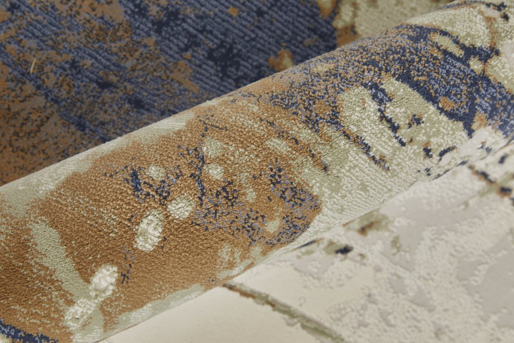 8' Blue Orange And Ivory Abstract Power Loom Runner Rug