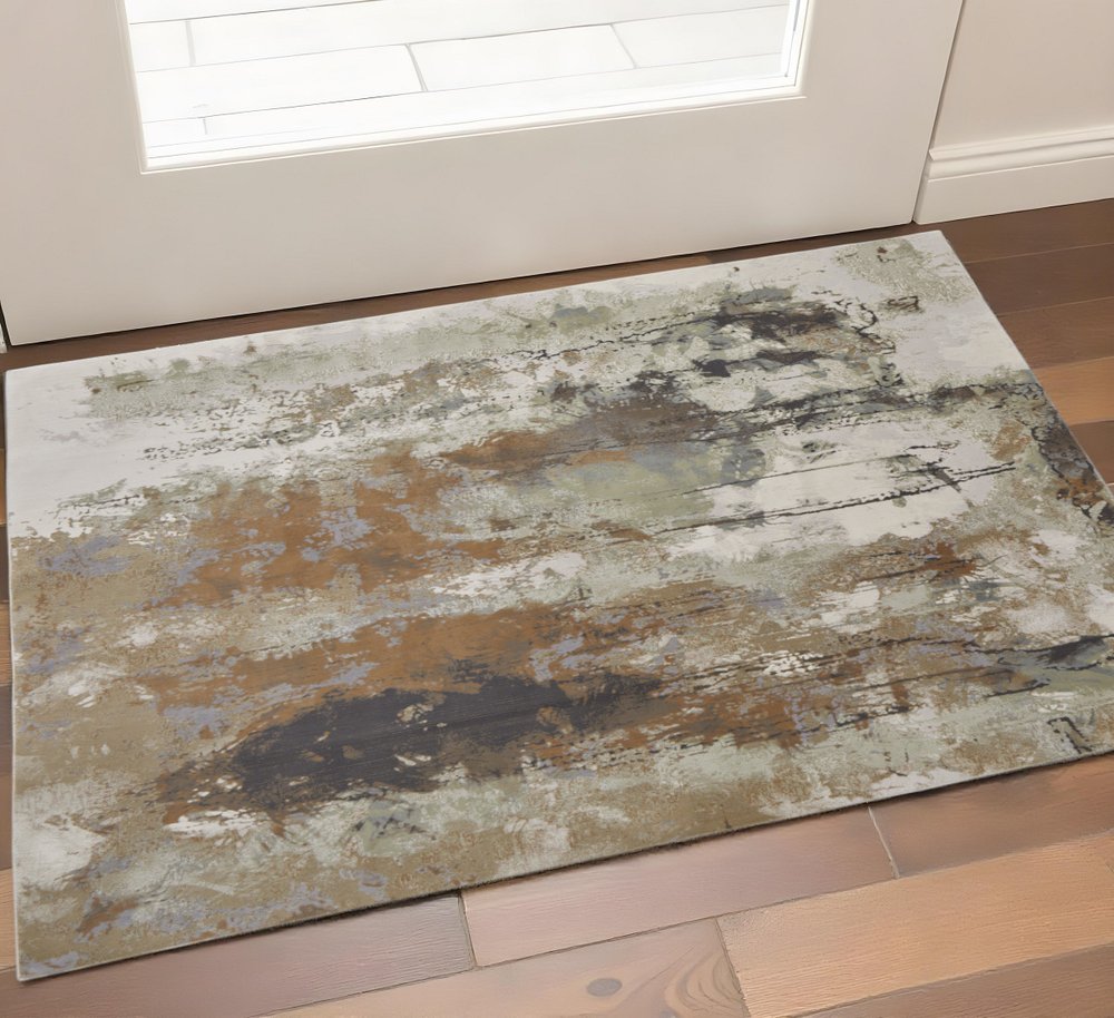 5' X 8' Blue Orange And Ivory Abstract Power Loom Area Rug