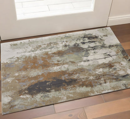 5' X 8' Blue Orange And Ivory Abstract Power Loom Area Rug