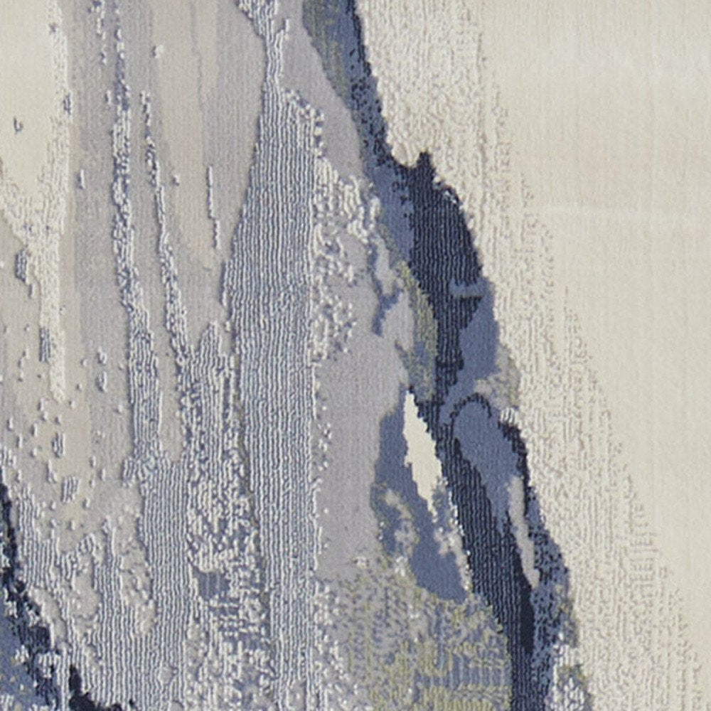 8' Blue Gray And Ivory Abstract Power Loom Runner Rug