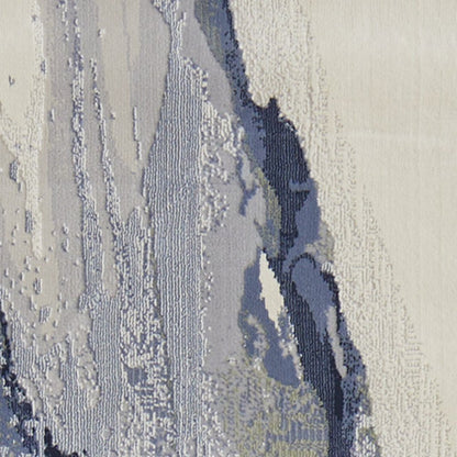 8' Blue Gray And Ivory Abstract Power Loom Runner Rug