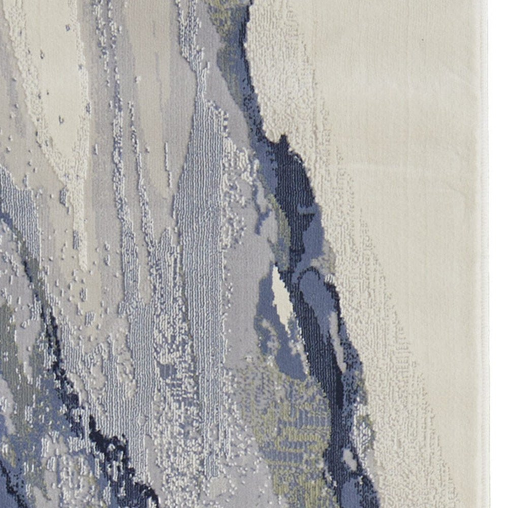 8' Blue Gray And Ivory Abstract Power Loom Runner Rug