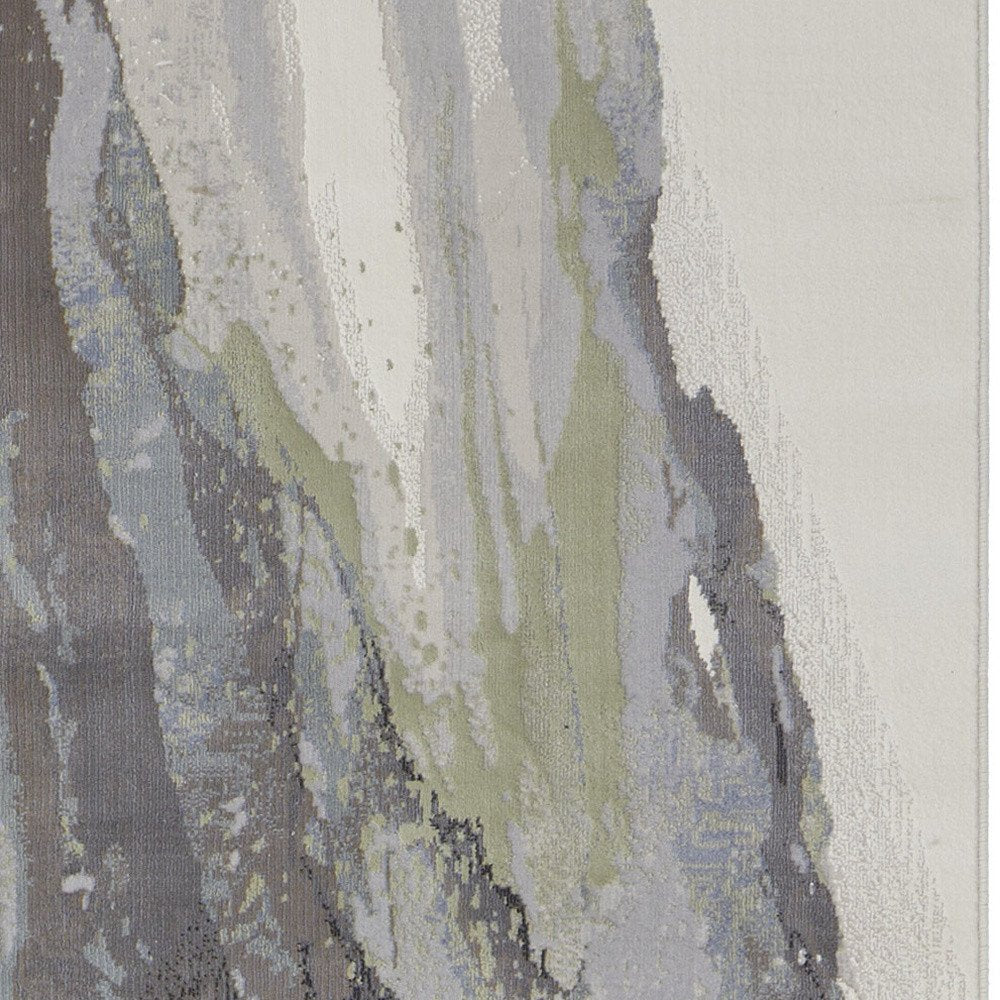 8' Blue Gray And Ivory Abstract Power Loom Runner Rug