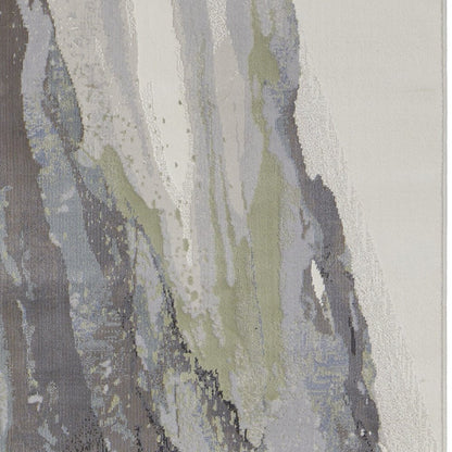 8' Blue Gray And Ivory Abstract Power Loom Runner Rug