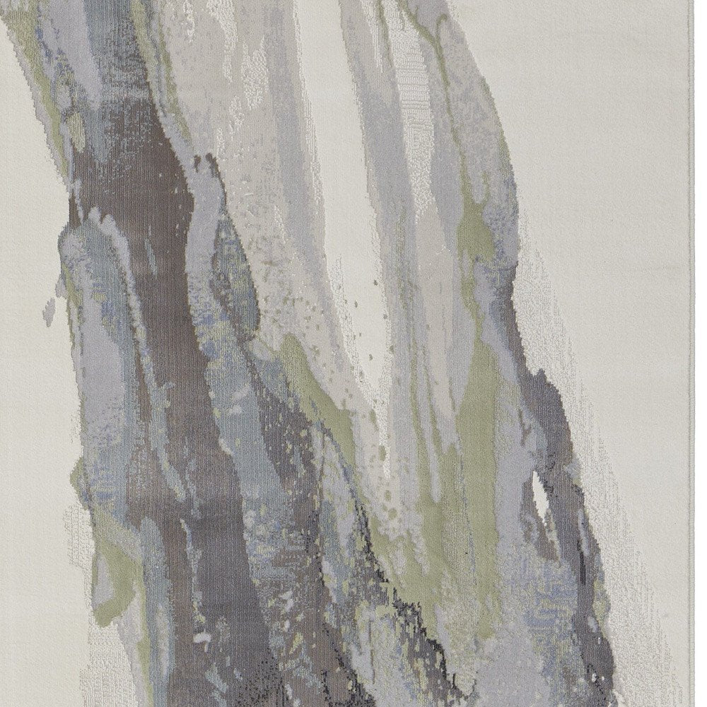 8' Blue Gray And Ivory Abstract Power Loom Runner Rug