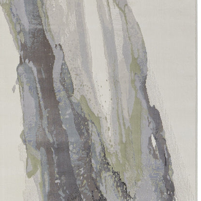 8' Blue Gray And Ivory Abstract Power Loom Runner Rug