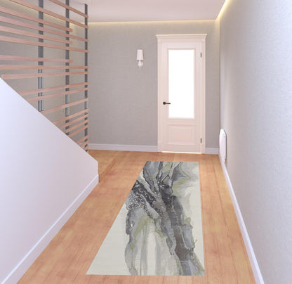 8' Blue Gray And Ivory Abstract Power Loom Runner Rug