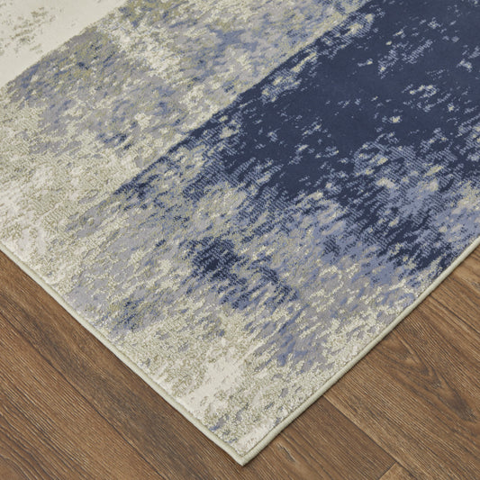 4' X 6' Blue Green And Ivory Abstract Power Loom Distressed Area Rug