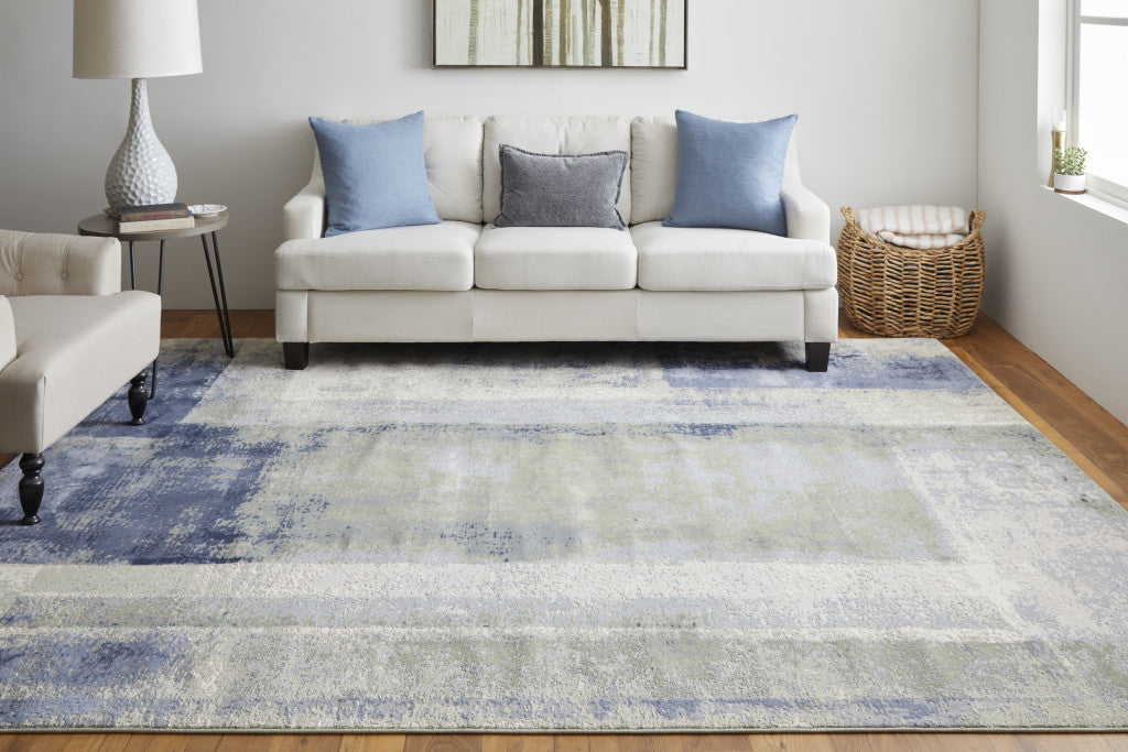 2' X 3' Blue Green And Ivory Abstract Power Loom Distressed Area Rug
